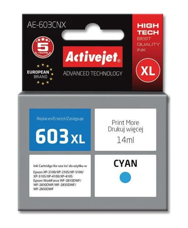 Active Jet Συμβατό Μελάνι Εκτυπωτή InkJet Epson 603XL C13T03A24 14ml Κυανό 1τμχ