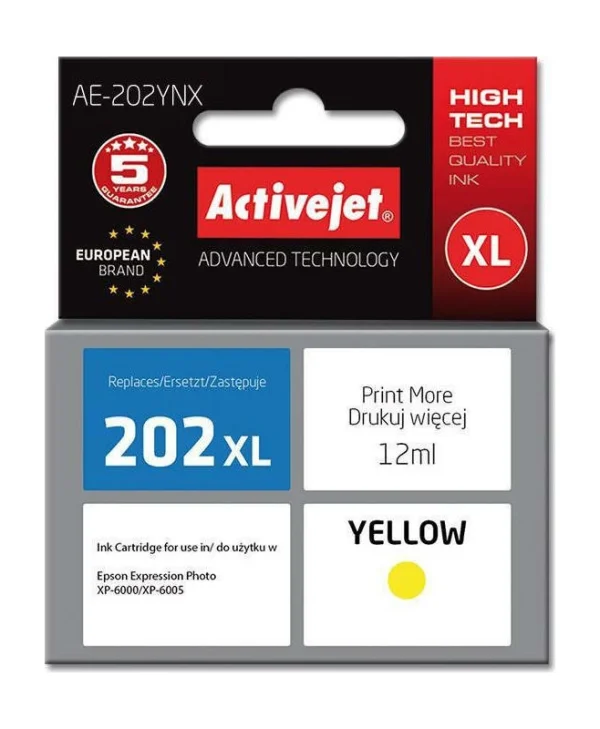 Active Jet Συμβατό Μελάνι Εκτυπωτή InkJet Epson 202XL H44010 12ml Κίτρινο