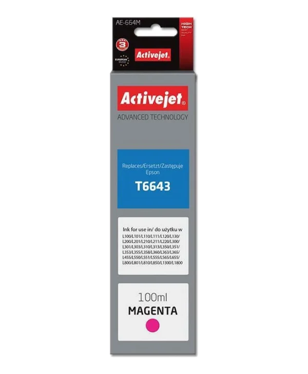 Active Jet Συμβατό Μελάνι Εκτυπωτή InkJet Epson T6643 100ml Ματζέντα 1τμχ