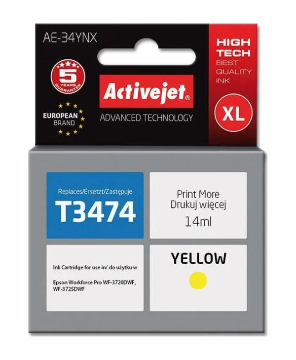 Active Jet Συμβατό Μελάνι Εκτυπωτή InkJet Epson T3474 14ml Κίτρινο 1τμχ