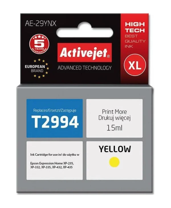 Active Jet Συμβατό Μελάνι Εκτυπωτή InkJet Epson 29XL T2994 15ml Κίτρινο 1τμχ