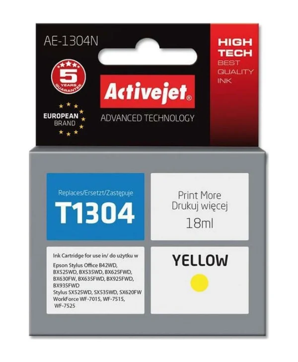Active Jet Συμβατό Μελάνι Εκτυπωτή InkJet Epson T1304 18ml Κίτρινο 1τμχ