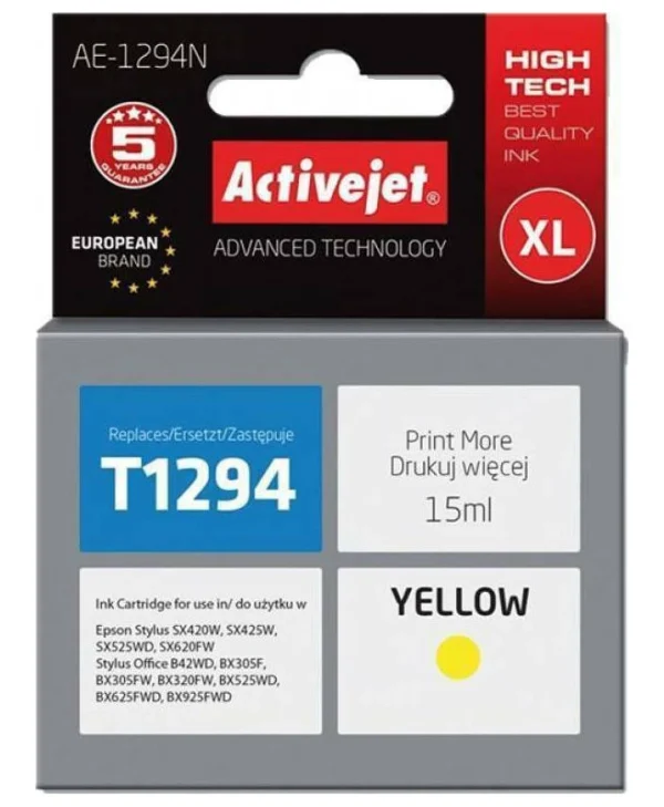 Active Jet Συμβατό Μελάνι Εκτυπωτή InkJet Epson T1294 15ml Κίτρινο 1τμχ