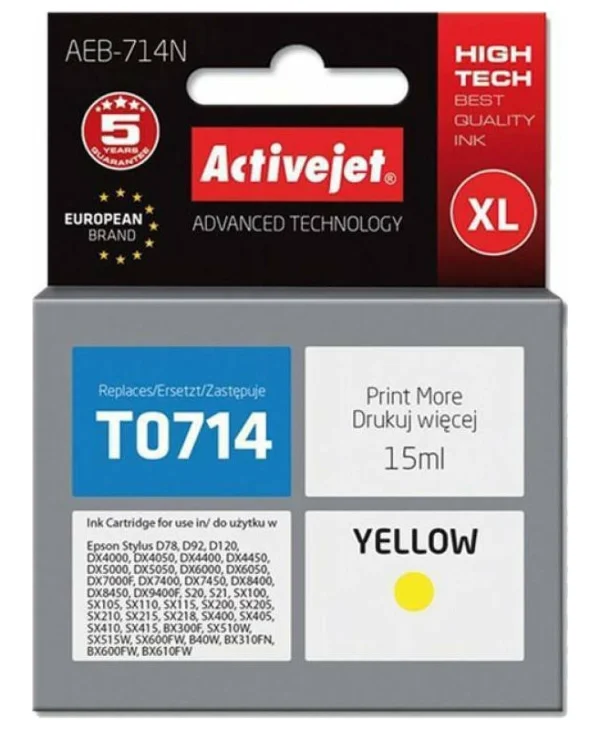Active Jet Συμβατό Μελάνι Εκτυπωτή InkJet Epson T0714 15ml Κίτρινο 1τμχ