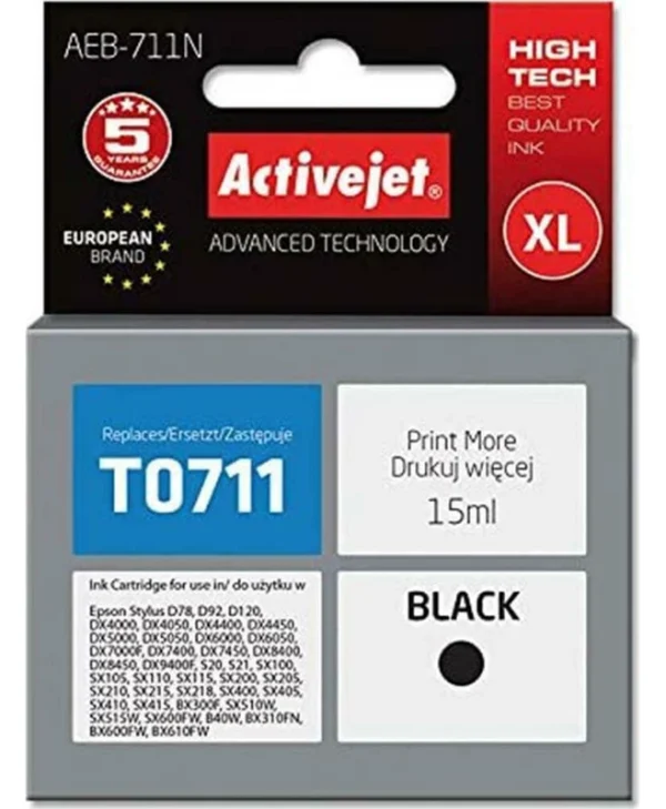 Active Jet Συμβατό Μελάνι Εκτυπωτή InkJet Epson T0711/T0891 15ml Μαύρο
