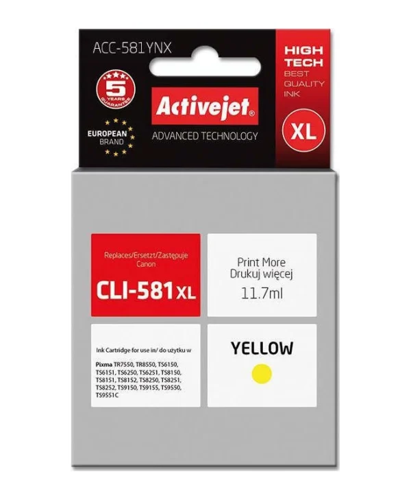 Active Jet Συμβατό Μελάνι Εκτυπωτή InkJet Canon CLI-581XL 11.7ml Κίτρινο