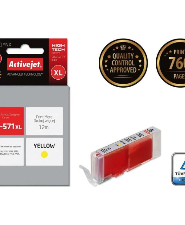 Active Jet Συμβατό Μελάνι Εκτυπωτή InkJet Canon CLI-571Y XL 12ml Κίτρινο 1τμχ