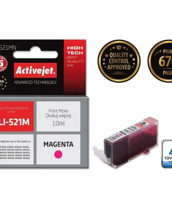 Active Jet Συμβατό Μελάνι Εκτυπωτή InkJet Canon CLI-521M 10ml Ματζέντα 1τμχ