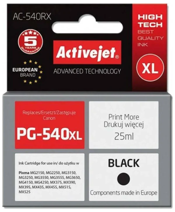 Active Jet Συμβατό Μελάνι Εκτυπωτή InkJet Canon PG-540XL 25ml Μαύρο 1τμχ
