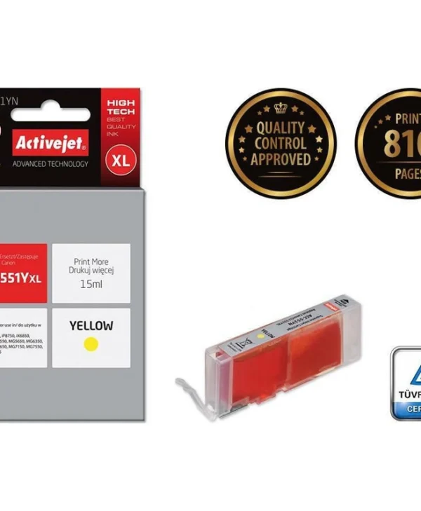 Active Jet Συμβατό Μελάνι Εκτυπωτή InkJet Canon CLI-551YXL 15ml Κίτρινο 1τμχ