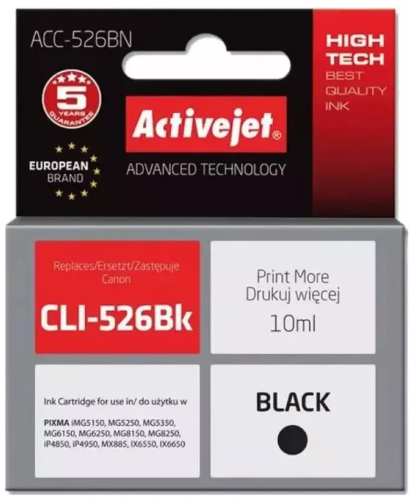 Active Jet Συμβατό Μελάνι Εκτυπωτή InkJet Canon CLI-526BK 10ml Μαύρο 1τμχ