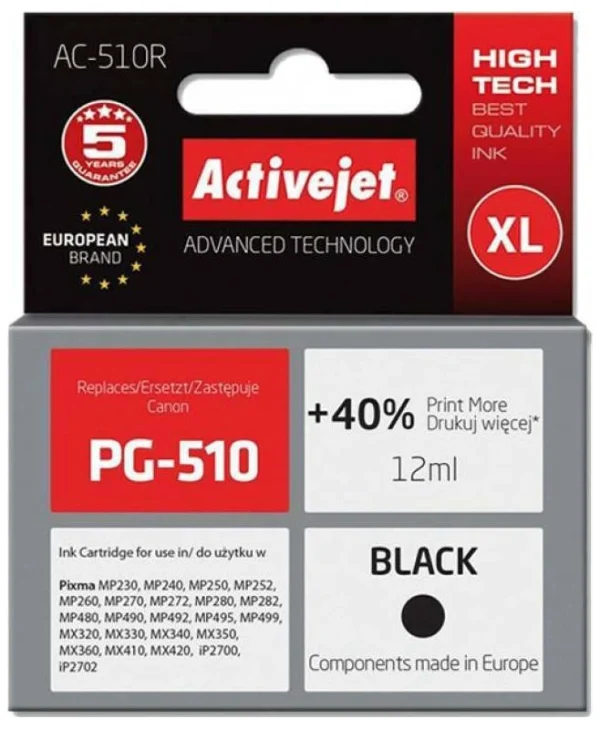 Active Jet Συμβατό Μελάνι Εκτυπωτή InkJet Canon PG-510 12ml Μαύρο 1τμχ