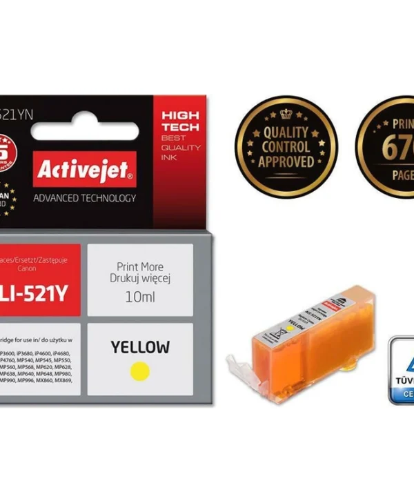 Active Jet Συμβατό Μελάνι Εκτυπωτή InkJet Canon CLI-521Y 10ml Κίτρινο 1τμχ