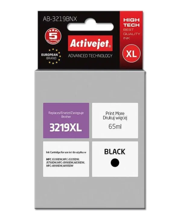 Active Jet Συμβατό Μελάνι Εκτυπωτή InkJet Brother LC-3219BK 65ml Μαύρο 1τμχ