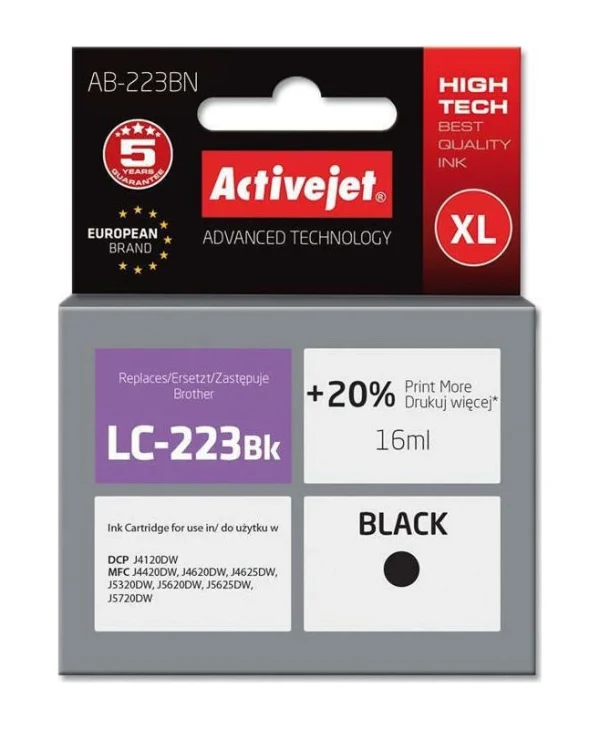 Active Jet Συμβατό Μελάνι Εκτυπωτή InkJet Brother LC-223BK 16ml Μαύρο 1τμχ