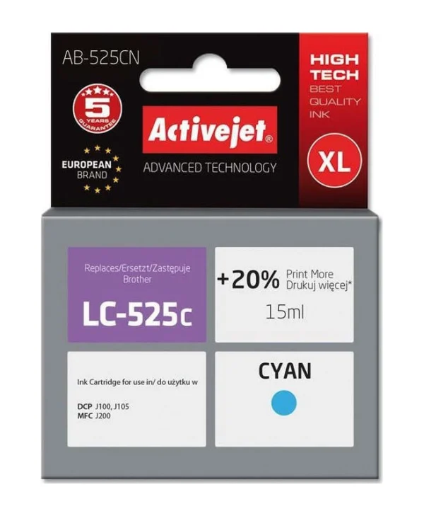 Active Jet Συμβατό Μελάνι Εκτυπωτή InkJet Brother LC-525C 15ml Κυανό 1τμχ
