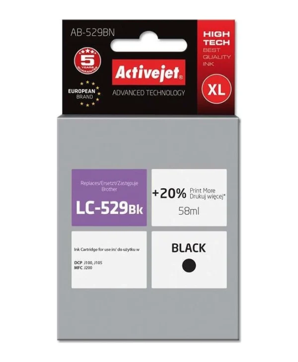 Active Jet Συμβατό Μελάνι Εκτυπωτή InkJet Brother LC-529BK 58ml Μαύρο 1τμχ