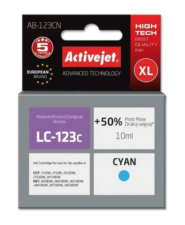Active Jet Συμβατό Μελάνι Εκτυπωτή InkJet Brother LC-123C/LC-121C 10ml Κυανό