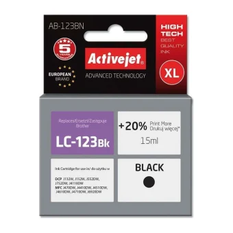 Active Jet Συμβατό Μελάνι Εκτυπωτή InkJet Brother LC123BK/LC121BK 15ml Μαύρο 1τμχ