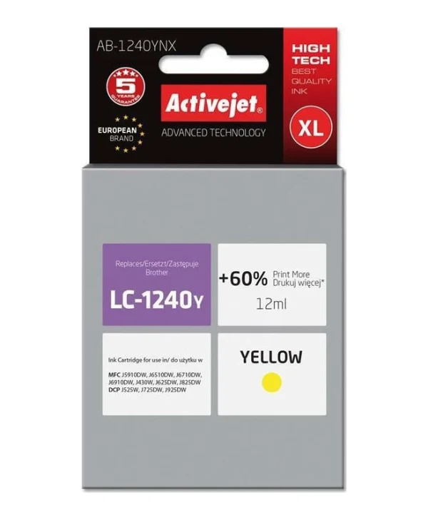 Active Jet Συμβατό Μελάνι Εκτυπωτή InkJet Brother LC-1240Y 12ml Κίτρινο