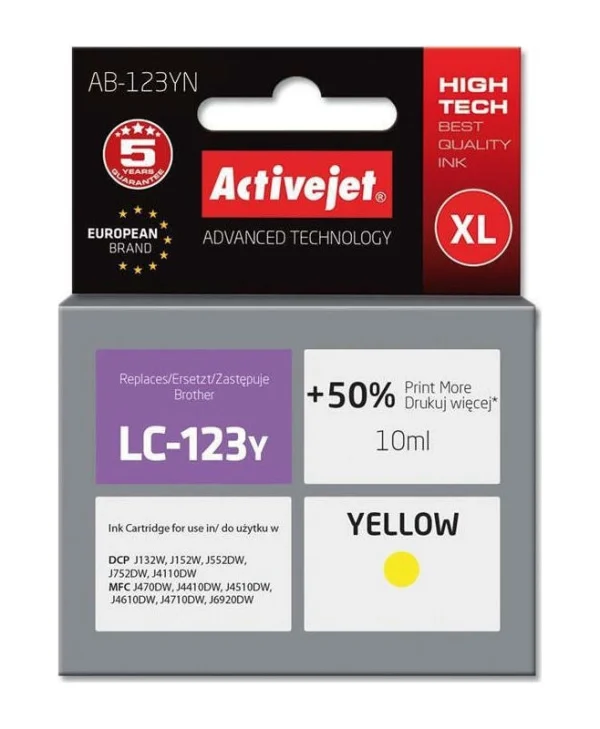 Active Jet Συμβατό Μελάνι Εκτυπωτή InkJet Brother LC-123Y 10ml Κίτρινο