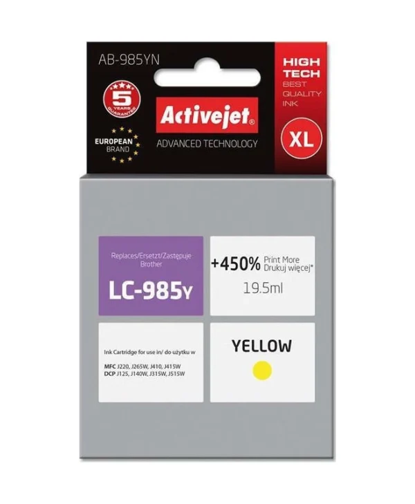 Active Jet Συμβατό Μελάνι Εκτυπωτή InkJet Brother LC-985Y 19.5ml Κίτρινο 1τμχ