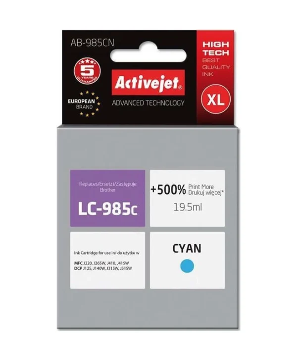 Active Jet Συμβατό Μελάνι Εκτυπωτή InkJet Brother LC-985C 19.5ml Κυανό 1τμχ