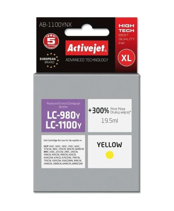 Active Jet Συμβατό Μελάνι Εκτυπωτή InkJet Brother LC-1100Y/LC-980Y 19.5ml Κίτρινο 1τμχ