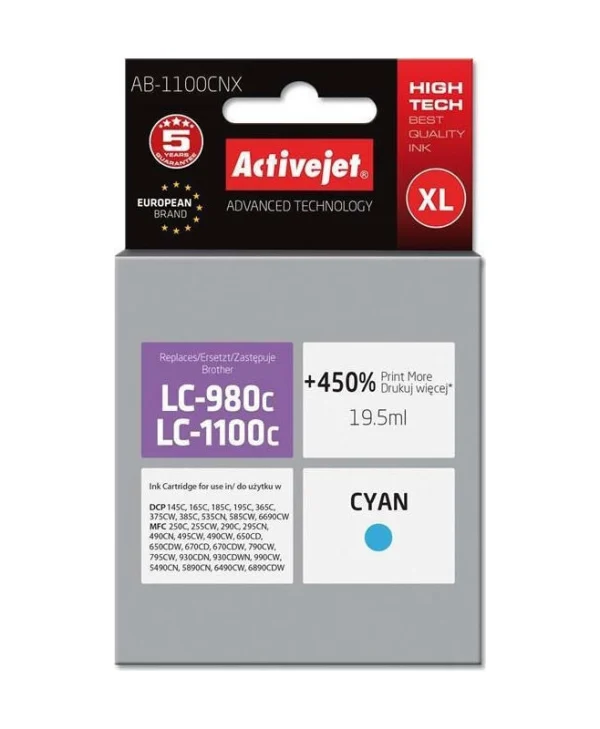 Active Jet Συμβατό Μελάνι Εκτυπωτή InkJet Brother LC-1100C/LC-980C 19ml Κυανό 1τμχ
