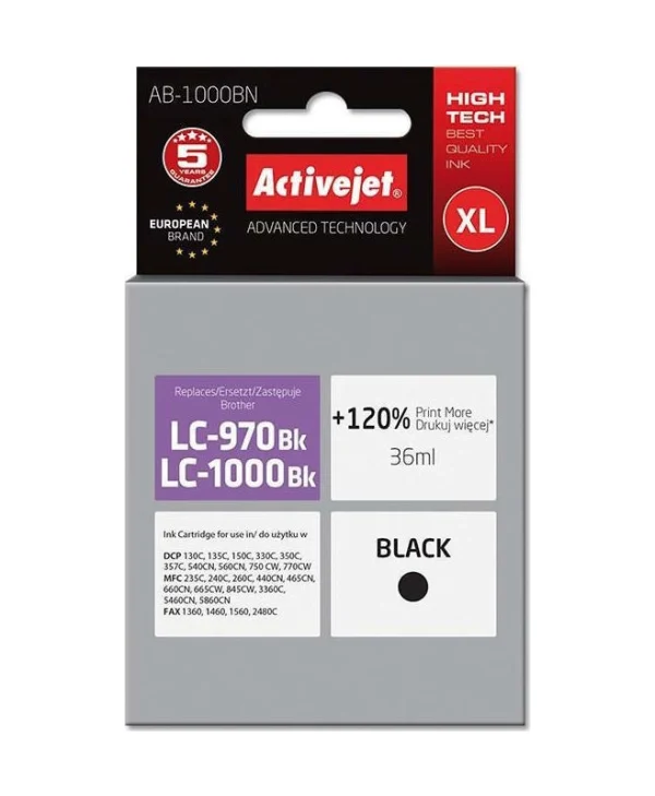 Active Jet Συμβατό Μελάνι Εκτυπωτή InkJet Brother LC-1000BK/LC-970BK 36ml Μαύρο 1τμχ