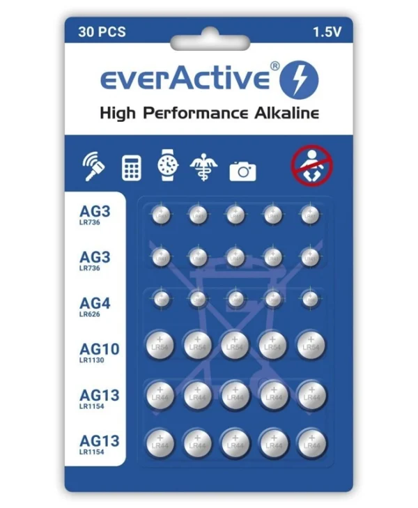 Mini Alkaline Battery Set Everactive 10 X G3 Lr41 5 X G4 Lr626 5 X G10 Lr1130 10 X G13 Lr1154