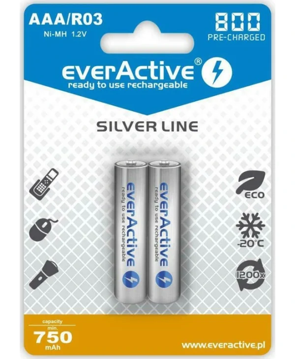 everActive Silver Line Επαναφορτιζόμενες Μπαταρίες AAA Ni-MH 800mAh 1.2V 2τμχ
