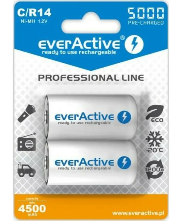 everActive Profesional Line Επαναφορτιζόμενες Μπαταρίες C Ni-MH 5000mAh 1.2V 2τμχ