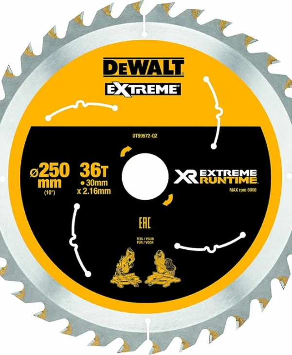 Dewalt Δίσκος Κοπής Ξύλου με 36 Δόντια 250mm