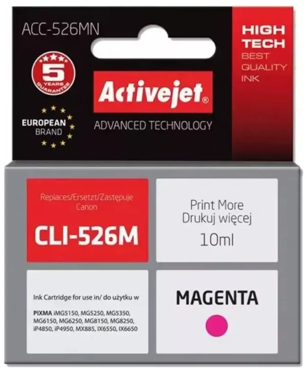 Active Jet Συμβατό Μελάνι Εκτυπωτή InkJet Canon CLI-526M 10ml Ματζέντα