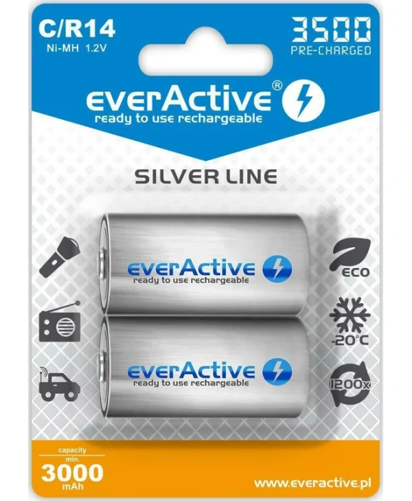everActive Silver Line Επαναφορτιζόμενες Μπαταρίες C Ni-MH 3500mAh 1.2V 2τμχ