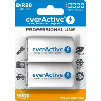 everActive Professional Line Επαναφορτιζόμενες Μπαταρίες D Ni-MH 10000mAh 1.2V 2τμχ
