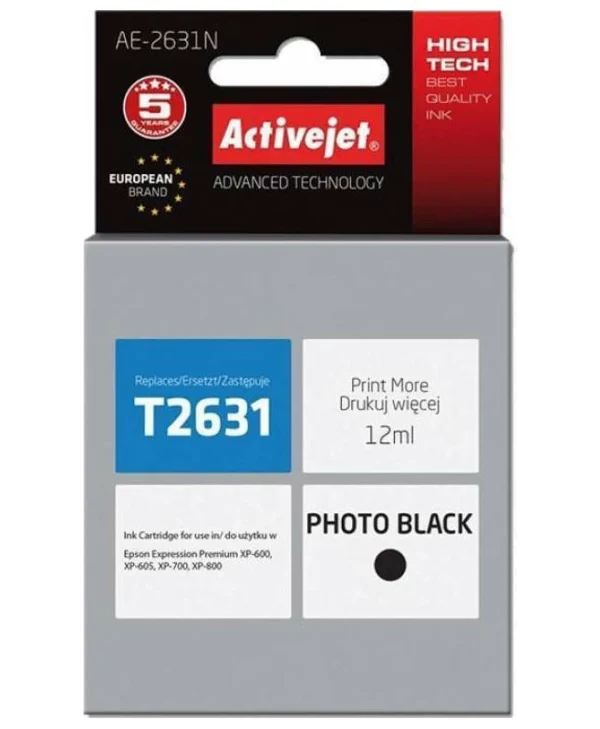 Active Jet Συμβατό Μελάνι Εκτυπωτή InkJet Epson T2631 12ml Μαύρο 1τμχ