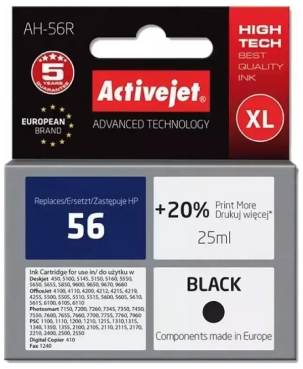 Active Jet Συμβατό Μελάνι Εκτυπωτή InkJet HP 56 C6656A 25ml Μαύρο 1τμχ