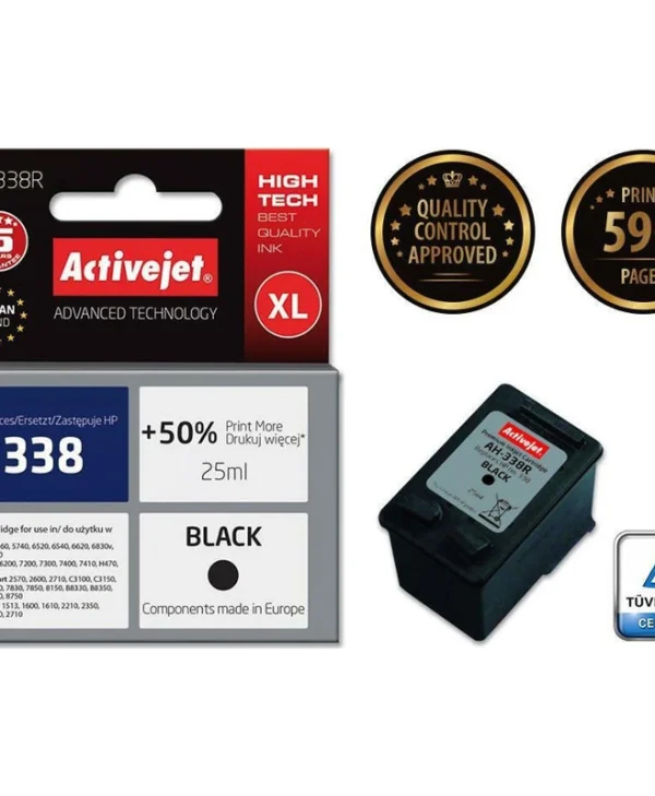 Active Jet Συμβατό Μελάνι Εκτυπωτή InkJet HP 338 C8765EE 25ml Μαύρο 1τμχ