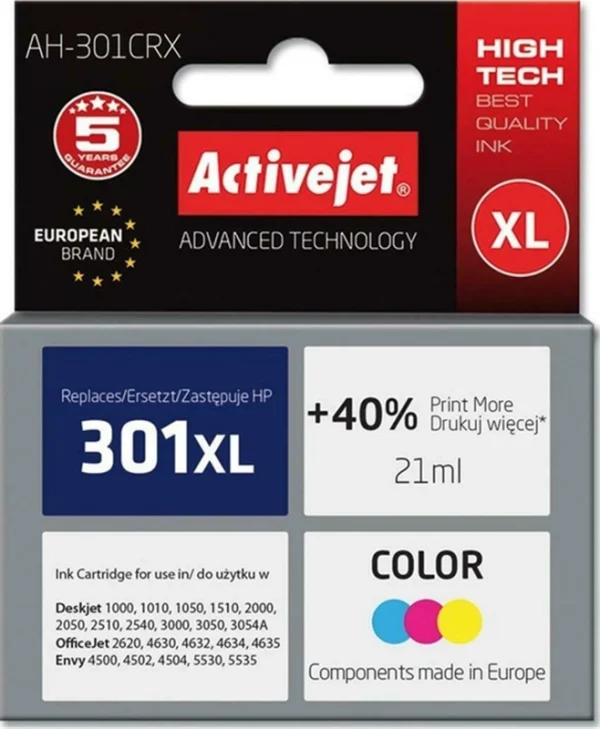 Active Jet Συμβατό Μελάνι Εκτυπωτή InkJet HP 301XL CH564EE 460 Σελίδων 21ml Πολλαπλό (Color) 1τμχ
