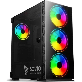 Savio Prime X1 ARGB Gaming Full Tower Κουτί Υπολογιστή με Πλαϊνό Παράθυρο Μαύρο