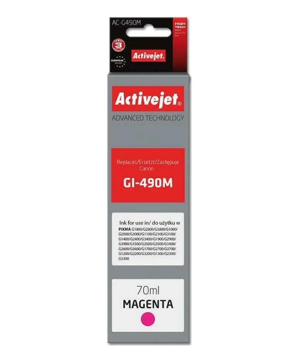 Active Jet Συμβατό Μελάνι Εκτυπωτή InkJet Canon GI-490M 70ml Ματζέντα 1τμχ
