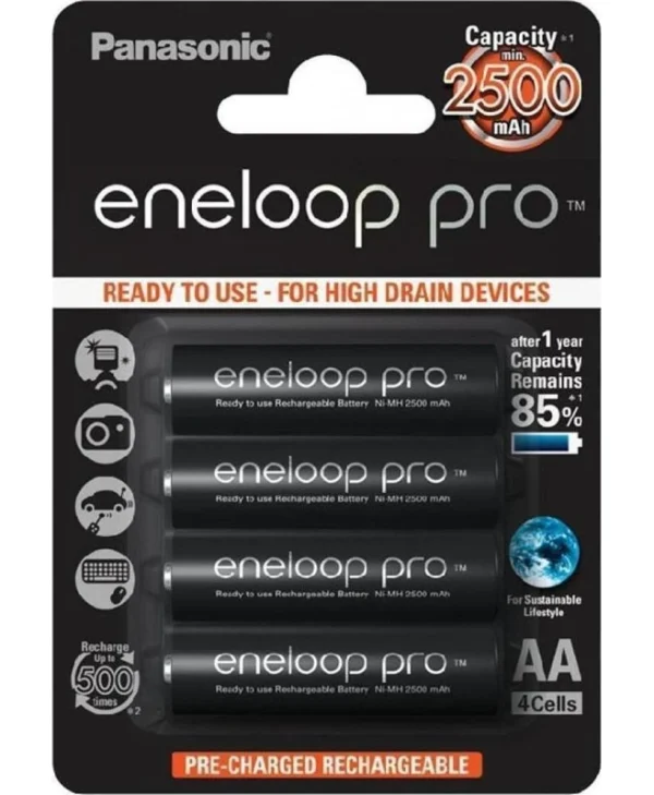 Panasonic Eneloop Pro Επαναφορτιζόμενες Μπαταρίες AA Ni-MH 2500mAh 1.2V 4τμχ