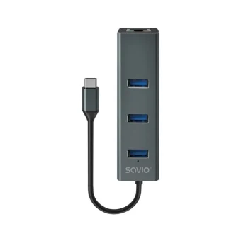 Savio AK-57 USB 3.1 Hub 3 Θυρών με σύνδεση USB-C / Ethernet Γκρι AK-57