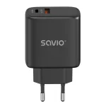 Savio Φορτιστής Χωρίς Καλώδιο με Θύρα USB-A και Θύρα USB-C 30W Power Delivery / Quick Charge 3.0 Μαύρος (LA-06)