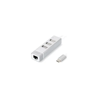Digitus USB 2.0 Hub 3 Θυρών με σύνδεση USB-C / Ethernet Λευκό