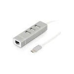 Digitus USB 2.0 Hub 3 Θυρών με σύνδεση USB-C / Ethernet Λευκό - Image 2