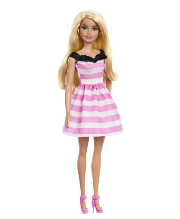 Barbie Κούκλα Blonde with Pink Striped Dress για 3+ Ετών 29εκ.