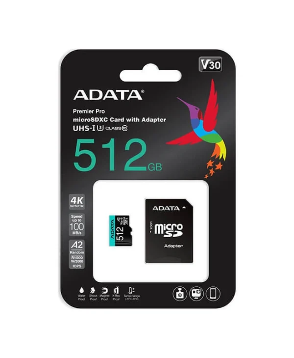 Adata High Endurance microSDXC 512GB Class 10 U3 V30 A2 UHS-I με αντάπτορα